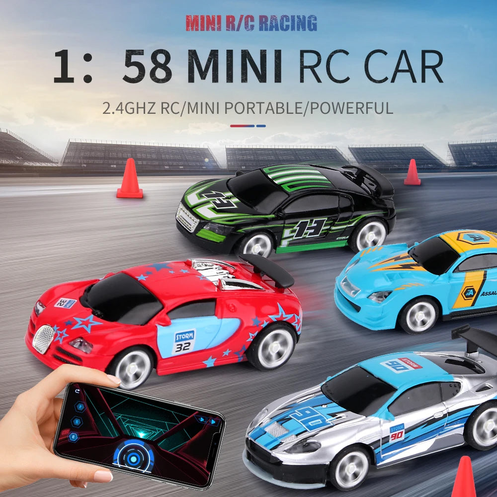 Mini Carro RC em Lata - Escala 1:58, 2.4GHz, Embalagem em Lata PVC Mini Carro RC em Lata - Escala 1:58, 2.4GHz, Embalagem em Lata PVC